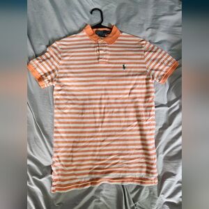 Ralph Lauren peach and White Striped Polo Shirt
